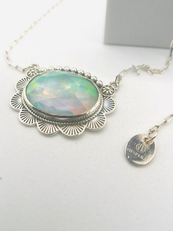 STERLING SILVER DOUBLET FIRE OPAL NECKLACE 18-24" (LB 37)