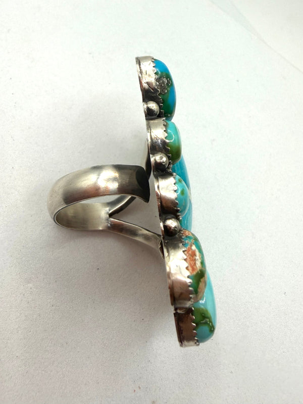 A. SPENCER SONORAN GOLD TURQUOISE CLUSTER NATIVE HANDMADE ADJUSTABLE RING (LA 14)