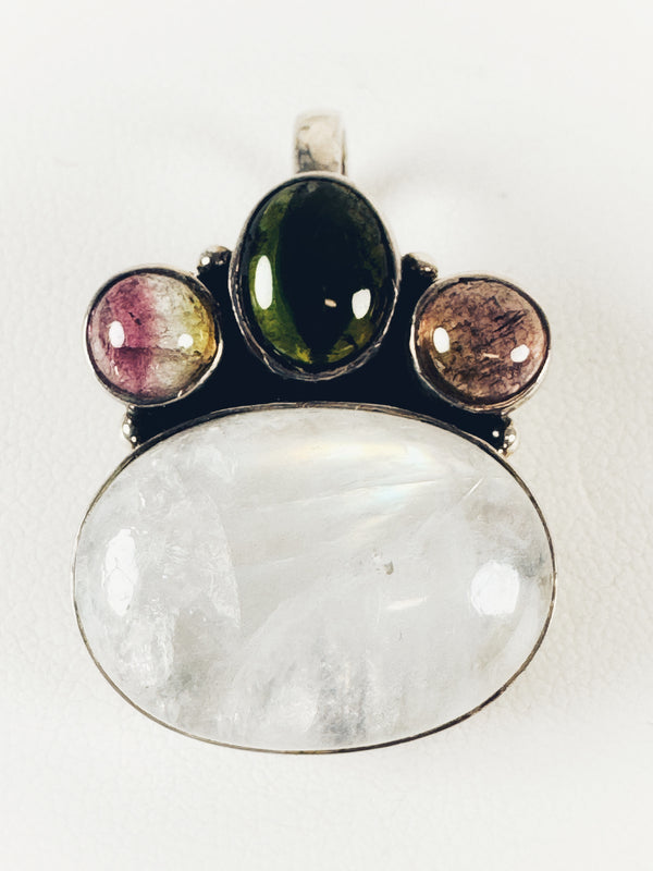 RAINBOW MOONSTONE AND WATERMELON TOURMALINE PENDANT (LB50)