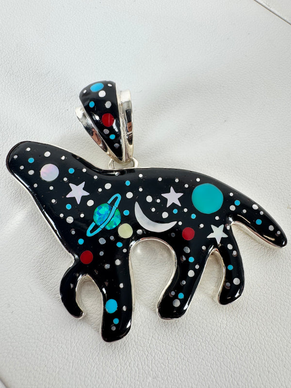MULTISTONES INLAY SPACE WOLF PENDANT (JR 5)