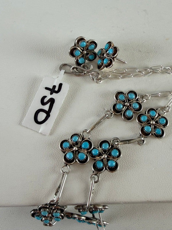 ZUNI HANDMADE SLEEPING BEAUTY TURQUOISE NEEDLE POINT NECKLACE (ADJUSTABLE 18")  BY ARTIST ROSE MARY JAMES (RN 8)