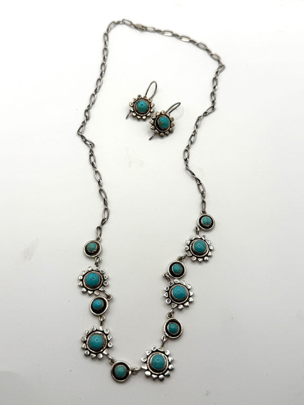 TAXCO STERLING SILVER VINTAGE NECKLACE (20") & EARRINGS SET (LL 19)