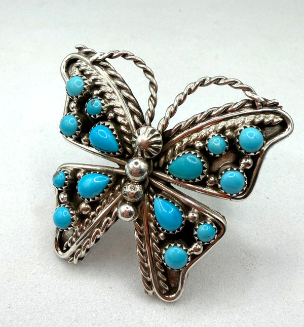 TINA JONES SLEEPING BEAUTY TURQUOISE NATIVE HANDMADE BUTTERFLY ADJUSTABLE RING(LA 4)
