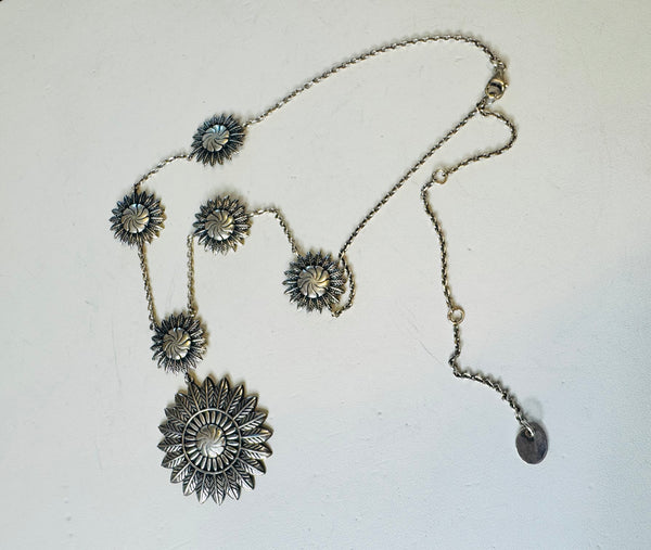 ALL STERLING SILVER SUNFLOWER ADJUSTABLE NECKLACE 16-22" (JR 16)