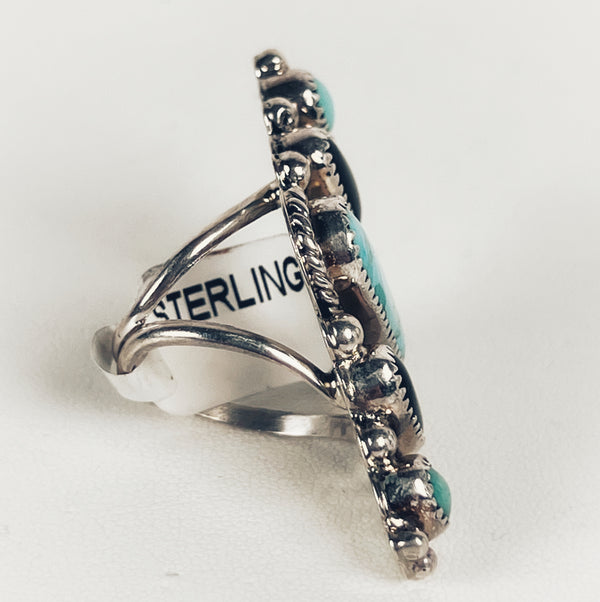 NATIVE HANDMADE KINGMAN TURQUOISE & BLACK ONYX RING SIZE 6.5 BY AR YAZZIE (MW 164)
