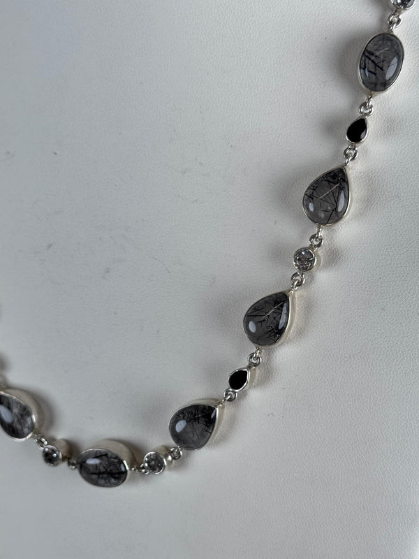 BLACK RUTILATED QUARTZ NECKLACE 18-22" (MW 296)