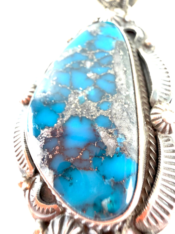 AAA HIGH GRADE KINGMAN TURQUOISE NAVAJO HANDMADE PENDANT BY BENNY RAMONE 2.5" (AM 1)