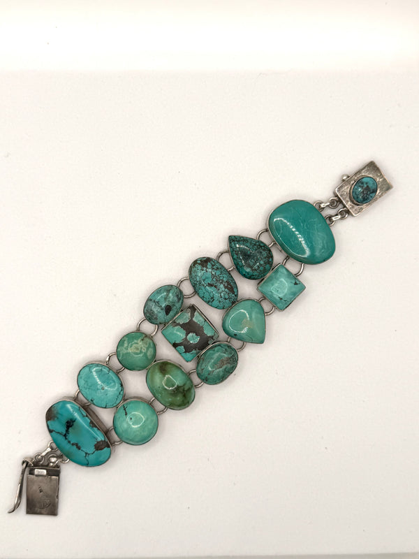 NATIVE HANDMADE STATEMENT HUBEI TURQUOISE MEGA BRACELET 8" (LL 3)
