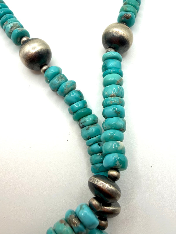 BLUE BIRD TURQUOISE & NAVAJO/SAUCER PEARLS BEADED JOCLA NECKLACE 18-20" (LL 8)