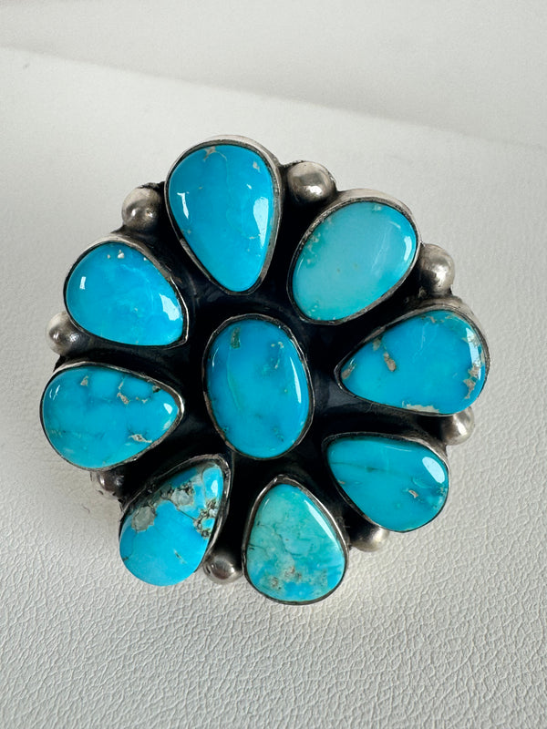BLUE RIDGE TURQUOISE CLUSTER ADJUSTABLE RING (CO 60)