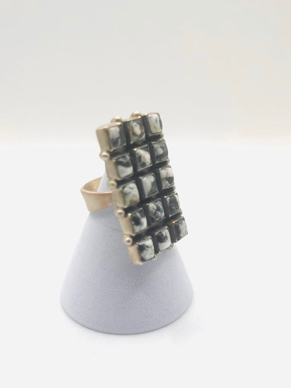 DESERT SKIES WHITE BUFFALO TURQUOISE ADJUSTABLE BAR RING (MW 466)
