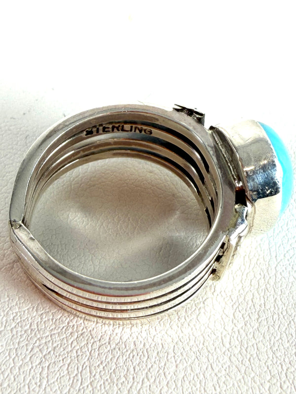 STERLING SILVER KINGMAN TURQUOISE OVAL RING SIZE 7 (RB 10)