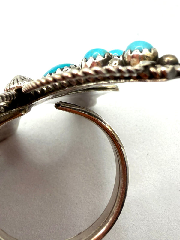 NATIVE HANDMADE SLEEPING BEAUTY TURQUOISE ADJUSTABLE BUTTERFLY RING SIGNED BY T.J.(CO 123)