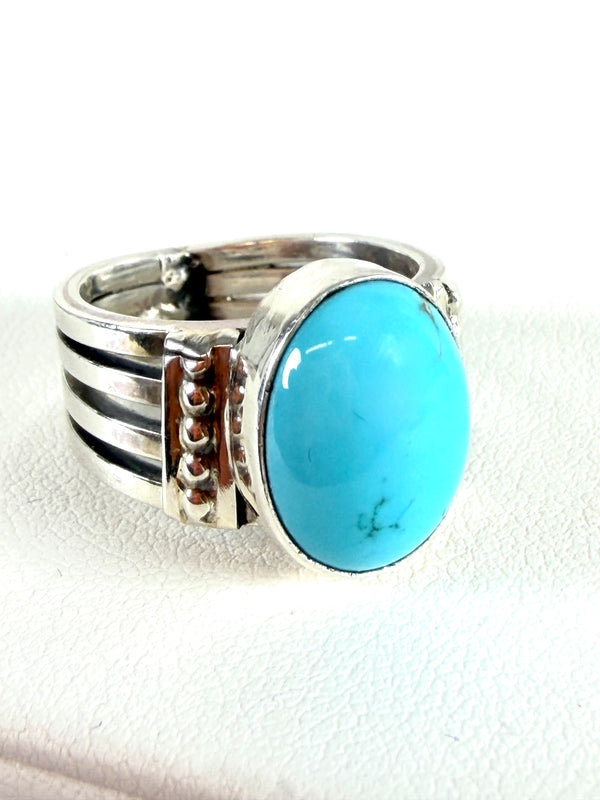 STERLING SILVER KINGMAN TURQUOISE OVAL RING SIZE 7 (RB 10)