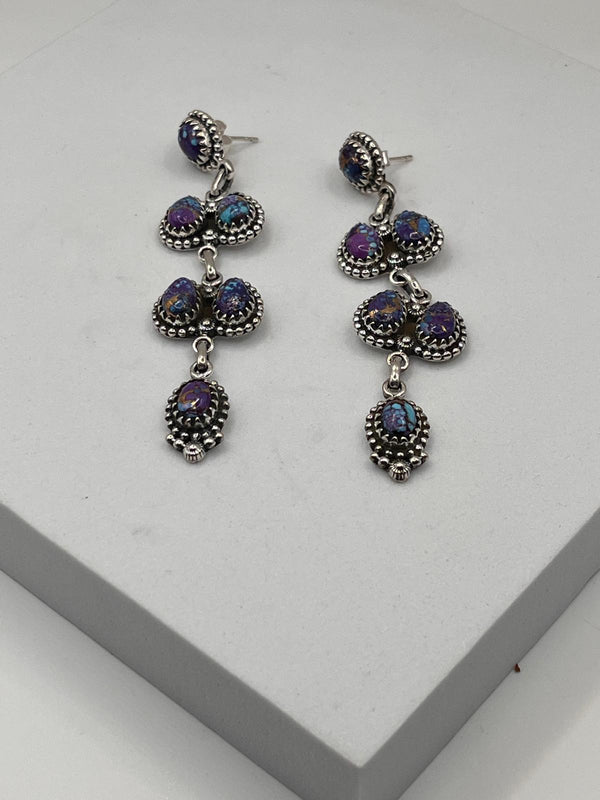 PURPLE DHALIA DANGLE POST BACK EARRINGS (JR 108)