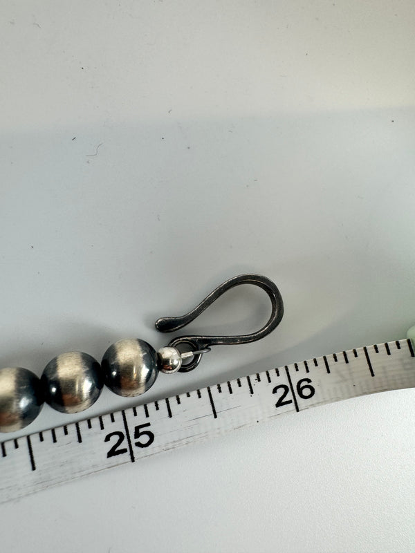 NATIVE HANDMADE 8MM NAVAJO & SAUCER PEARLS ROYSTON TURQUOISE BEADED NECKLACE 26" ELEGANT S-HOOK CLASP (LB 7)