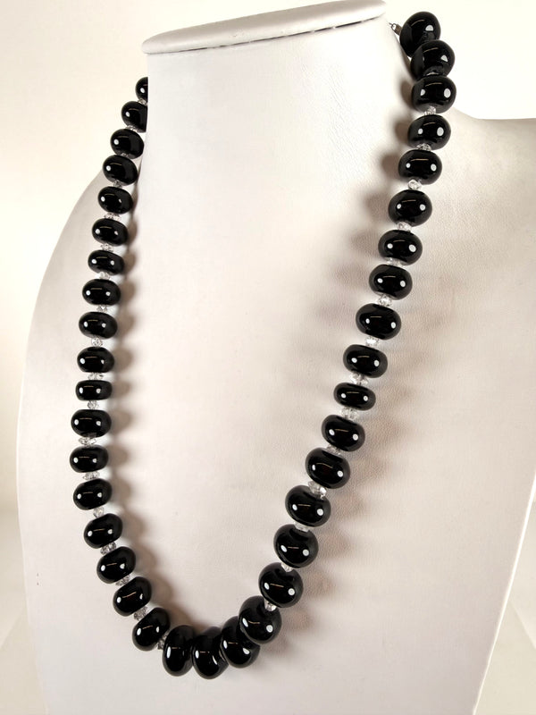BLACK ONYX & HERKIMER DIAMONDS BESPOKE NECKLACE 20-24" (MW 388)