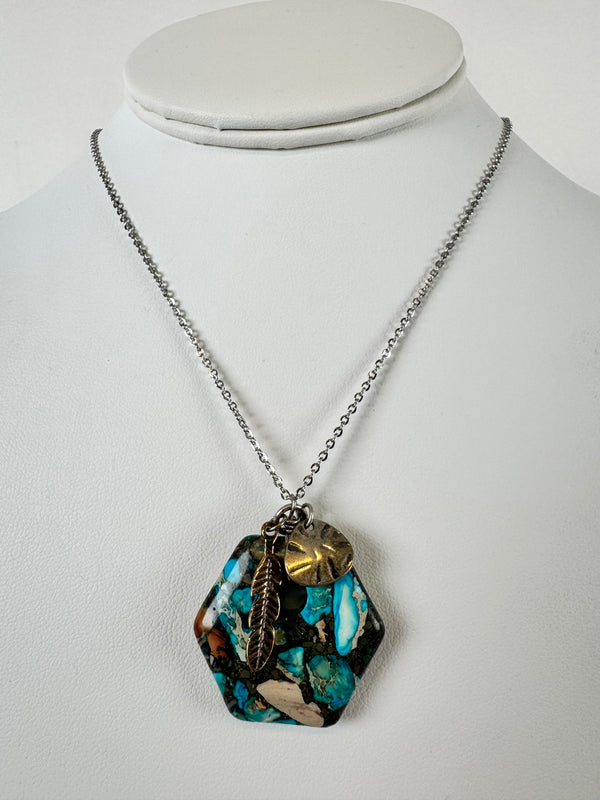 SPINY TURQUOISE CHARMS NECKLACE 16-18" (DC 4)