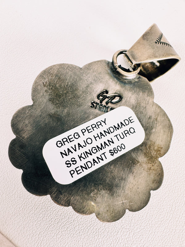 (DOUBLE DEAL) NATIVE HANDMADE KINGMAN TURQUOISE PENDANT BY GREG PERRY
