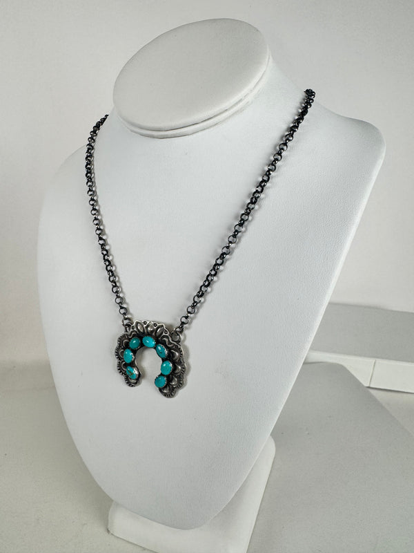 EMER THOMPSON KINGMAN TURQUOISE ADJUSTABLE NAJA NECKLACE (CO 62)