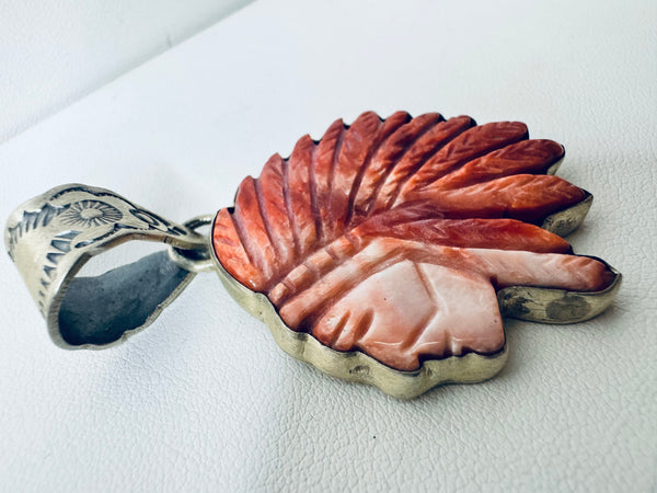 NATIVE HANDMADE RED SPINY OYSTER CHIEF PENDANT BY TONY YAZZIE (MW 362)