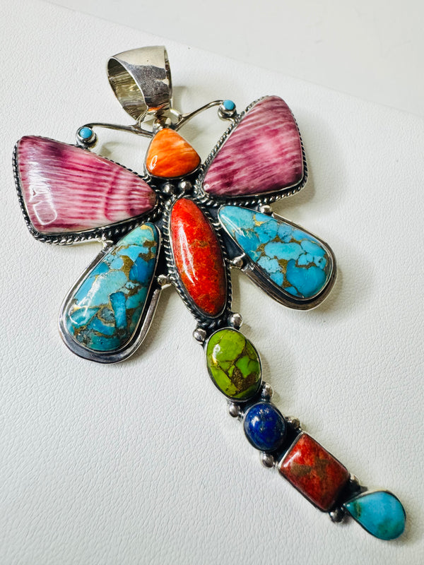 MULTISTONES INLAY DRAGONFLY PENDANT (LB 8)