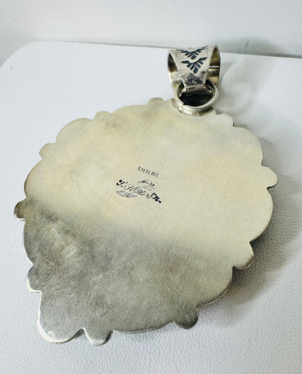 NATIVE HANDMADE MULTITURQUOISE STATEMENT PENDANT 4" BY T. NEZ SR. (LB 9)