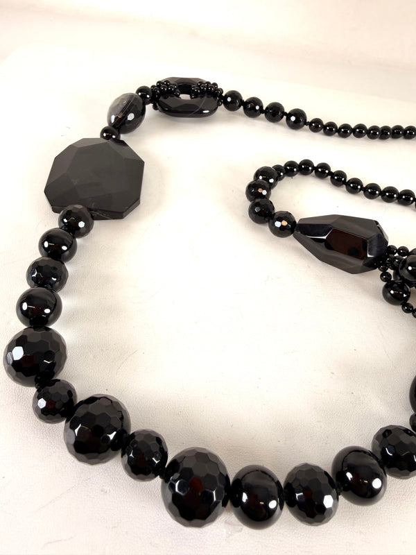 STATEMENT BLACK AGATE NECKLACE 32" (MW 387)