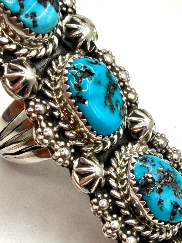 JASON LIVINGSTON TRIPLE MORENCI TURQUOISE CRAWLER NATIVE HANDMADE RING SIZE 9 2.5" (LA 6)