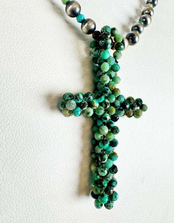 NAVAJO PEARLS BEADED CROSS NECKLACE 18-20"