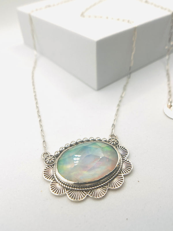 STERLING SILVER DOUBLET FIRE OPAL NECKLACE 18-24" (LB 37)