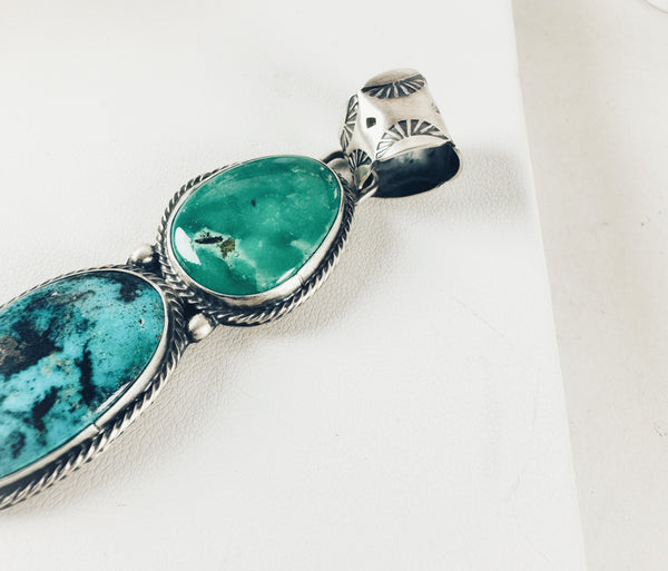 NATIVE HANDMADE MULTISTONES PENDANT BY J. TSO 3"