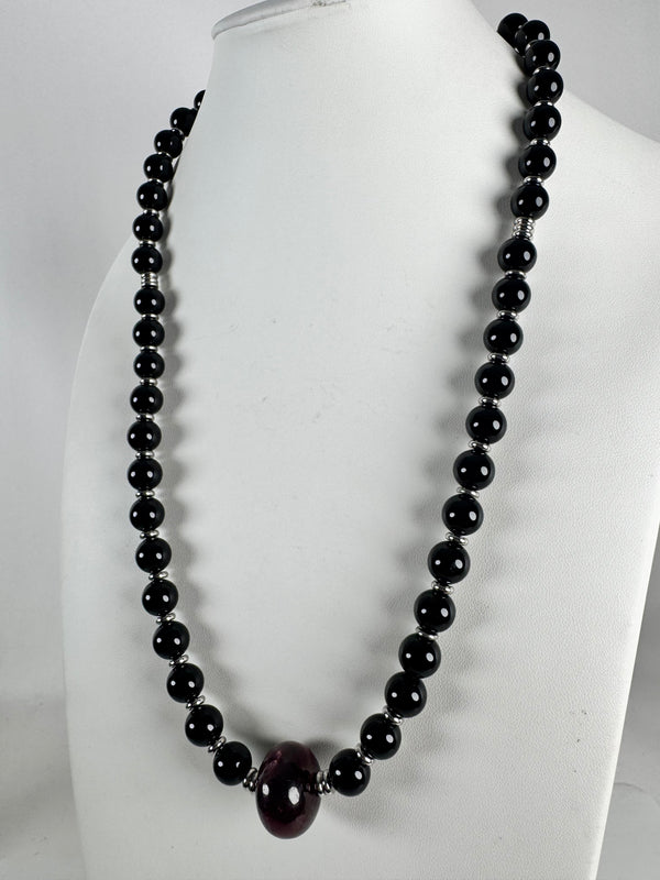 BLACK ONYX & RUBY BESPOKE HESPERA NECKLACE 21-25" (AH 8)