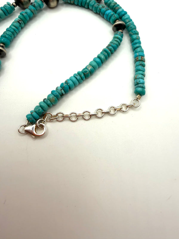 BLUE BIRD TURQUOISE & NAVAJO/SAUCER PEARLS BEADED JOCLA NECKLACE 18-20" (LL 8)