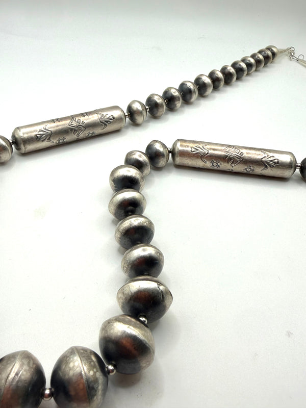SHARON COOLEY STERLING SILVER STATEMENT BEAD NECKLACE 30" & EARRINGS SET (NP 31)