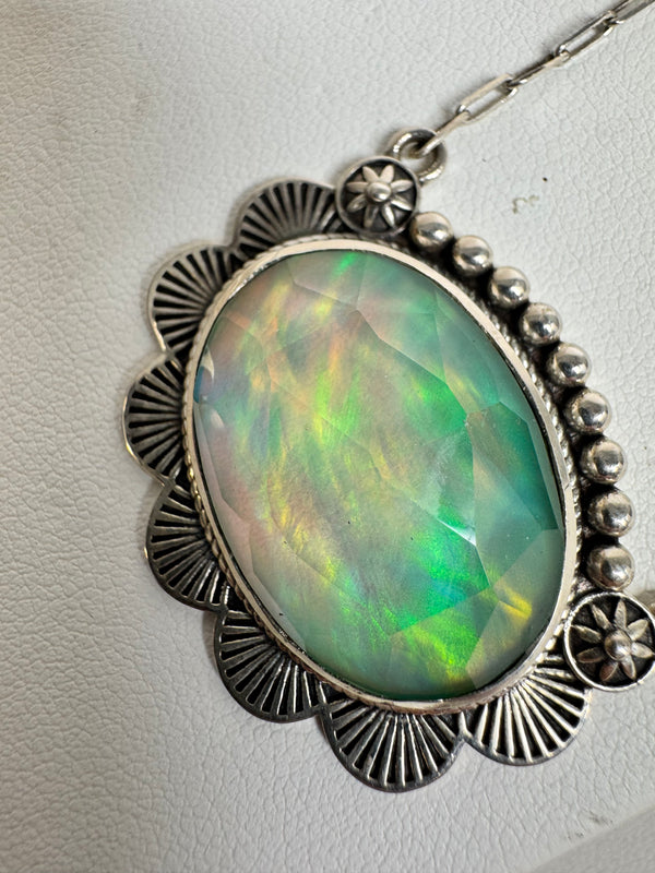 FIRE OPAL DOUBLET ADJUSTABLE NECKLACE 20" (RB 68)