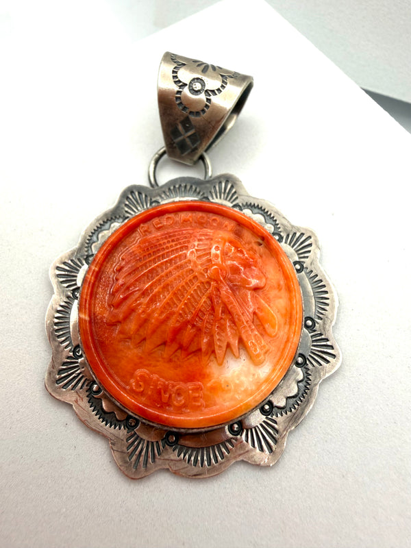 ✨ LUXURY RAFFLE ✨NATIVE HANDMADE RED SPINY OYSTER CHIEF PENDANT BY LYLE PIASO ($400)