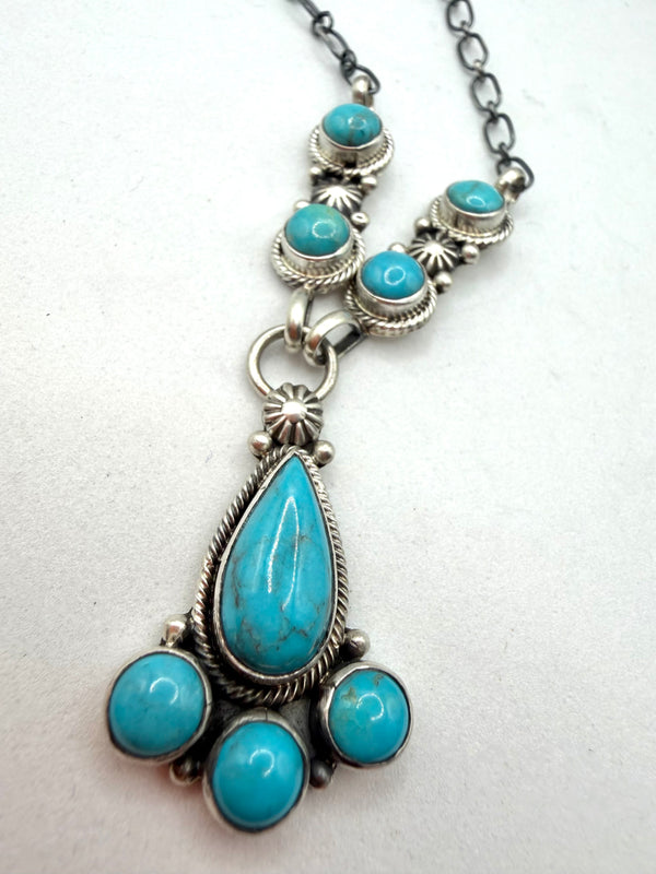 KINGMAN TURQUOISE NATIVE HANDMADE LARIAT NECKLACE BY VINCE BATONE (UP TO 17.5") (NP 8)