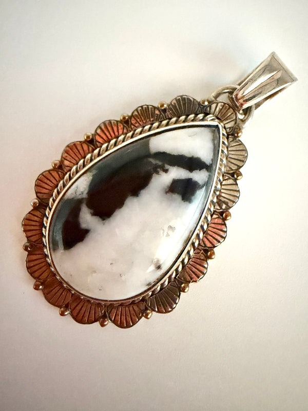 WHITE BUFFALO TURQUOISE STERLING SILVER DROP PENDANT BY HESPERA (DC 2)