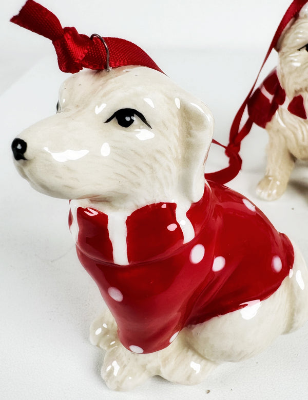 3 - DOLOMITE DOGGIE WITH SANTA HATS TREE ORGNAMENTS