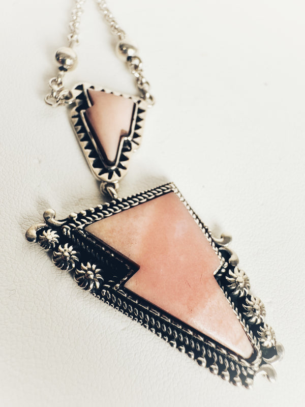 RHODOCHROSITE LIGHTNING BOLT NECKLACE 16-22" (RB 66)