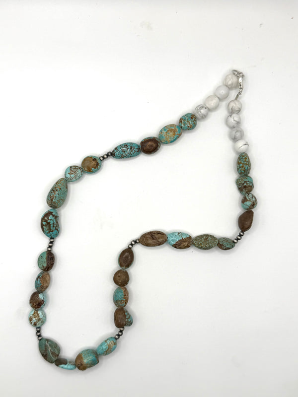 MINE #8 TURQUOISE & NAVAJO PEARLS WITH WHITE HOWLITE NECKLACE 18" (LL 34)
