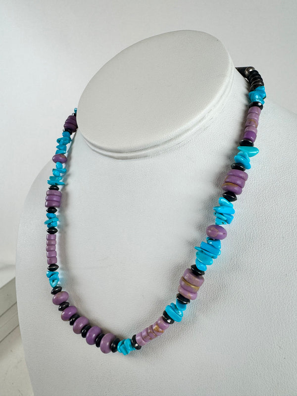 DESERT PURPLE KINGMAN AND VINTAGE SAUCER PEARLS NECKLACE 18" (DC 24)