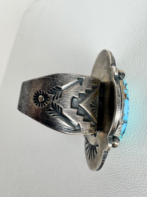 NATIVE HANDMADE GOLDEN HILLS TURQUOISE STAMPED BY JOE PIASO JR. SIZE 8 (AH 10)