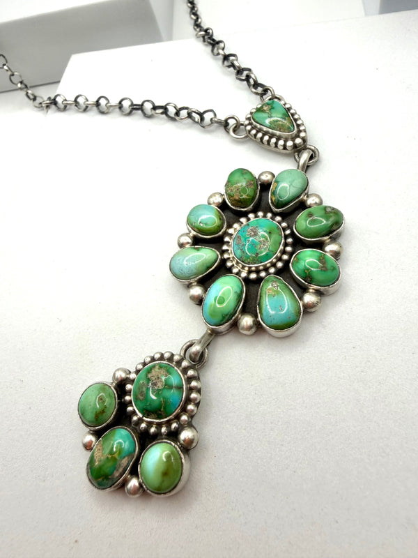 SONORAN GOLD TURQUOISE CLUSTER NATIVE HANDMADE LARIAT BY CHARLES JOHNSON (UP TO 19") (NP 9)