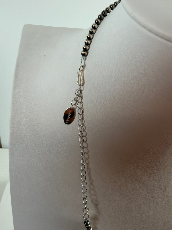 4MM BLACK ONYX AND NAVAJO PEARLS NECKLACE  18-22" (MW 393)