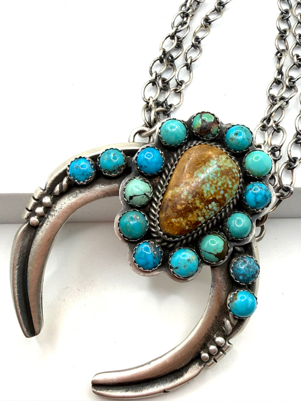NATIVE HANDMADE TRIPLE STRAND MULTITURQUOISE ROBERT KELLY ADJUSTABLE NAJA NECKLACE 20" (NP 16)