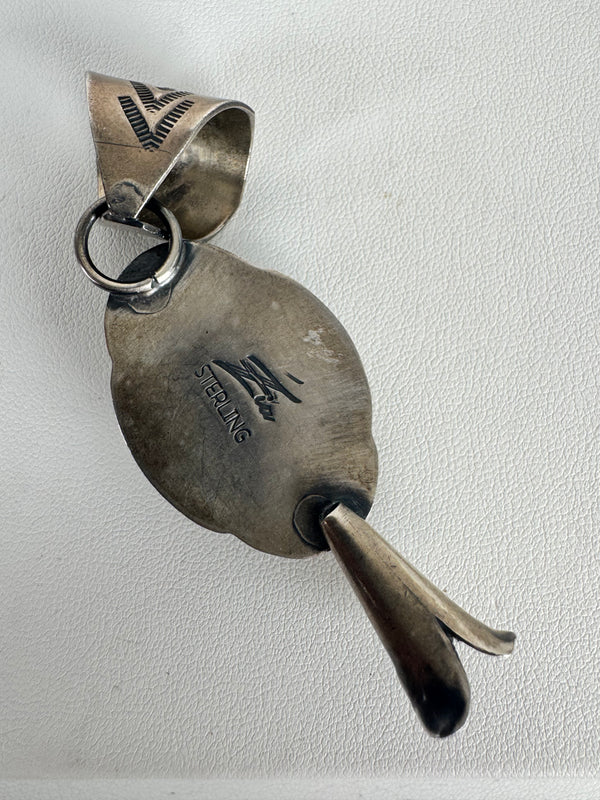 NATIVE HANDMADE PIXIE TURQUOSIE BLOSSOM PENDANT STAMPED BY TONY YAZZIE (AH 14)