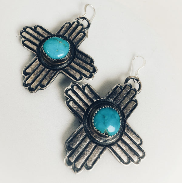 KEVIN BILLAH KINGMAN TURQUOISE ONE-OF-A-KIND LARIAT 22” & EARRINGS COMBO