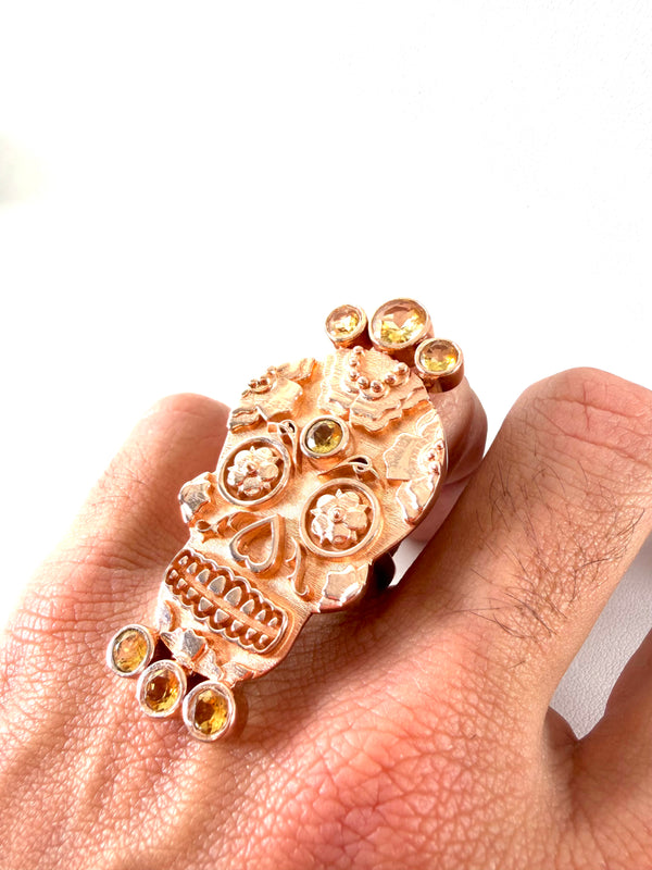 ROSE GOLD SUGAR SKILL CITRINE ADJUSTABLE RING BY HESPERA (AM 16)